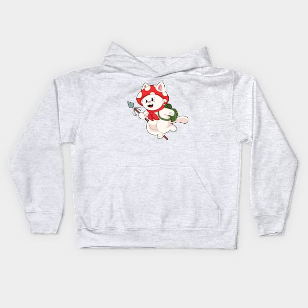 Cat as Mushroom picker with Mushroom Kids Hoodie by Markus Schnabel